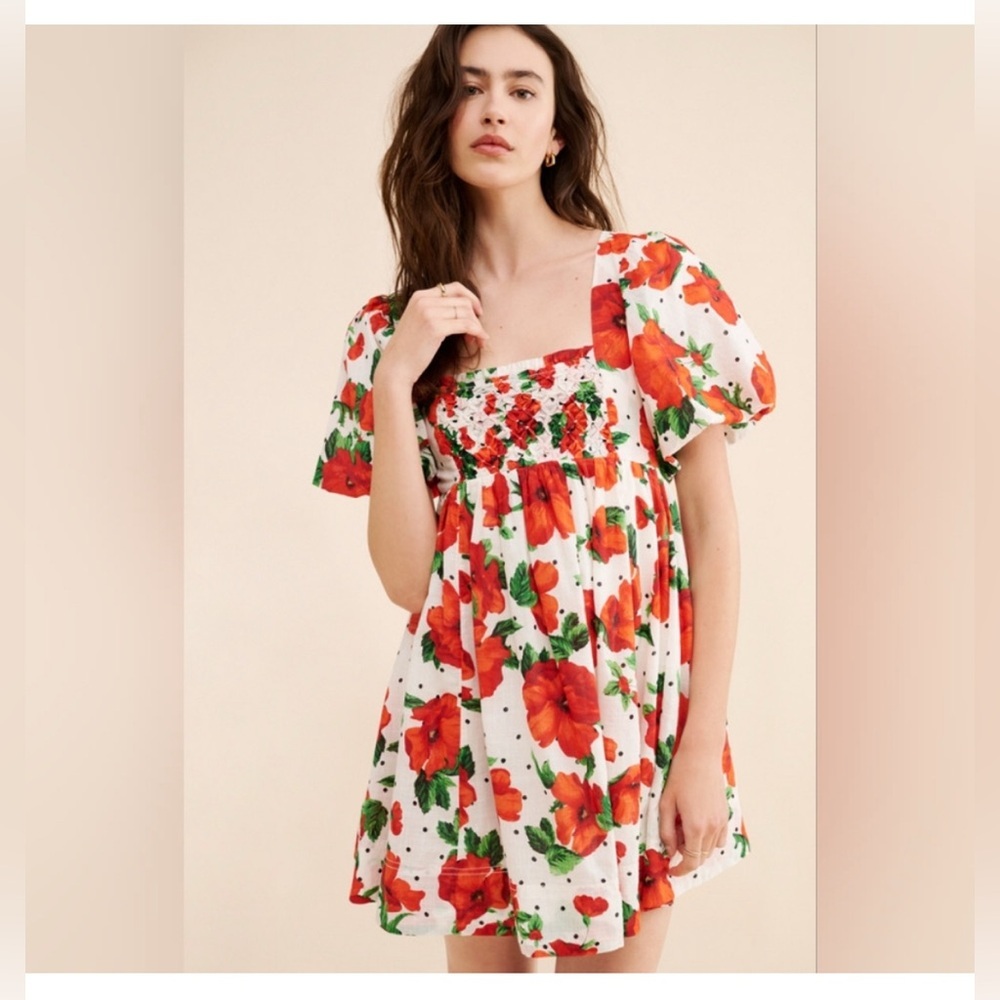 Anthropologie Maeve Red and Green Floral Dress